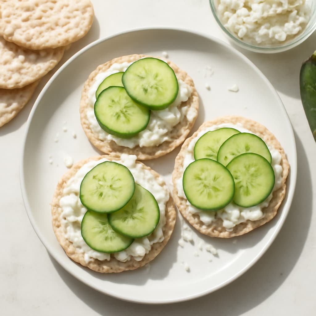 Rice cakes with cottage cheese and cucumber