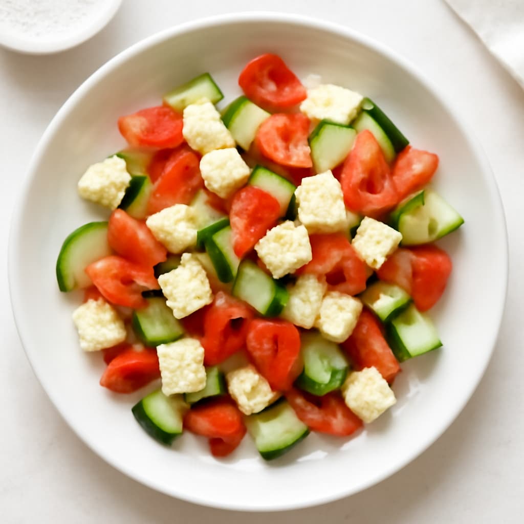 Cheese Salad with Cucumber and Tomato