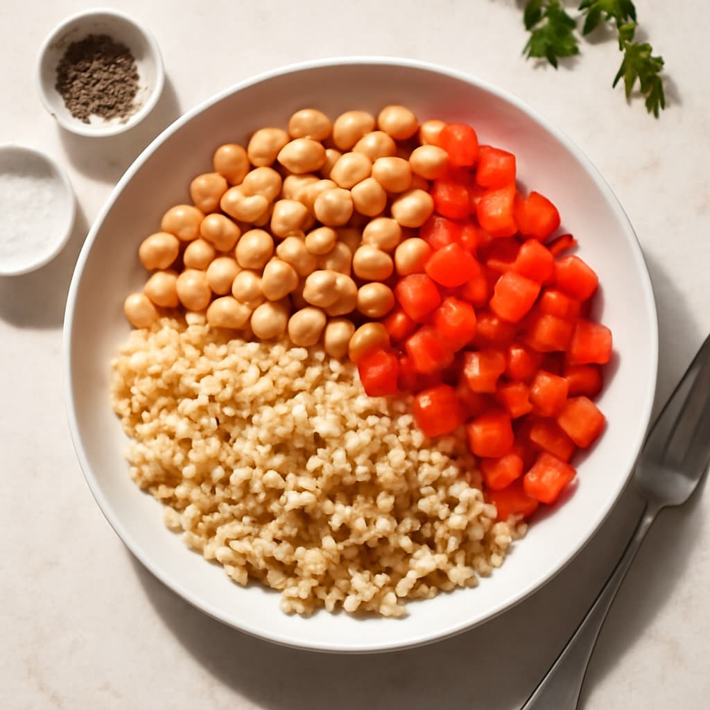 Chickpeas with Bulgur and Bell Pepper