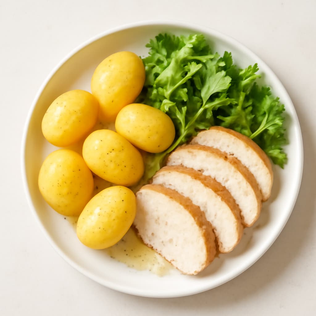 Potatoes with Turkey and Salad