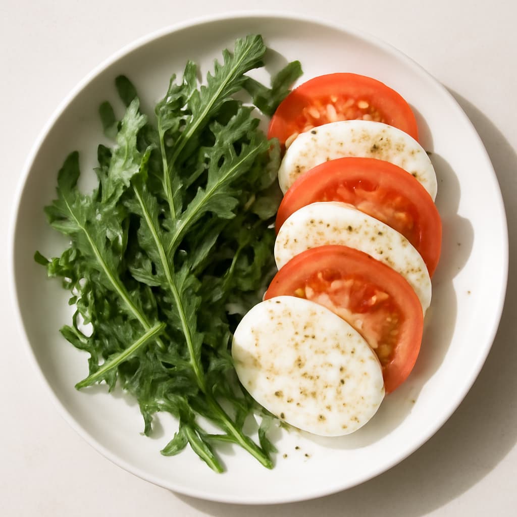 Mozzarella with arugula and cucumber