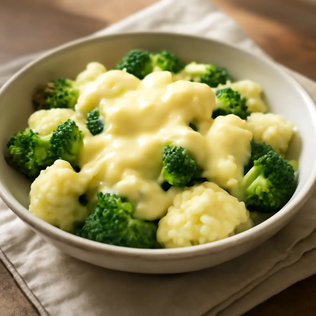 Broccoli and Cauliflower with Cheese in a Light Broth