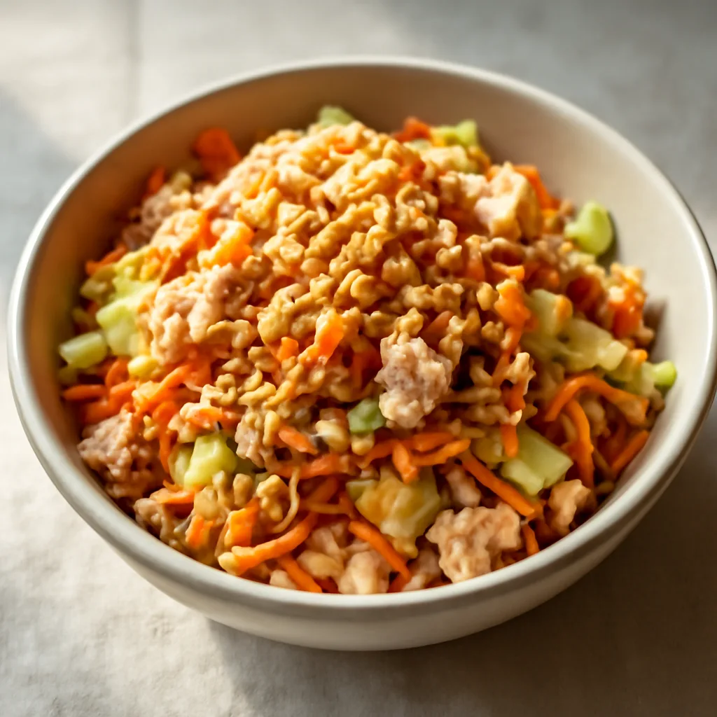Tuna, Cabbage and Carrot Salad with Peanut Topping