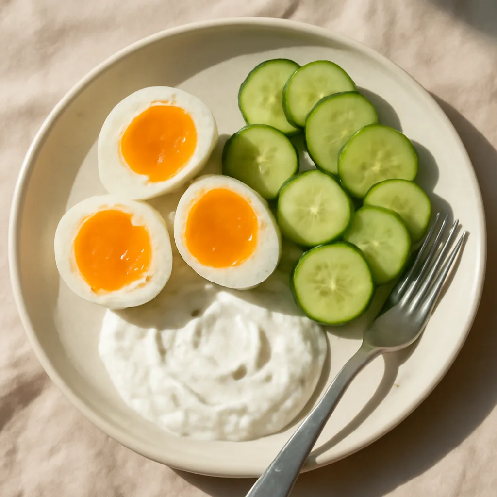 Soft-Boiled Eggs with Yogurt Sauce and Cucumber