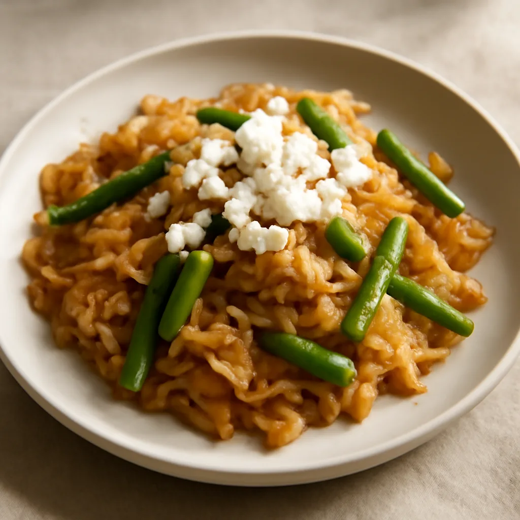 Warm Fried Cabbage with Green Beans and Brynza
