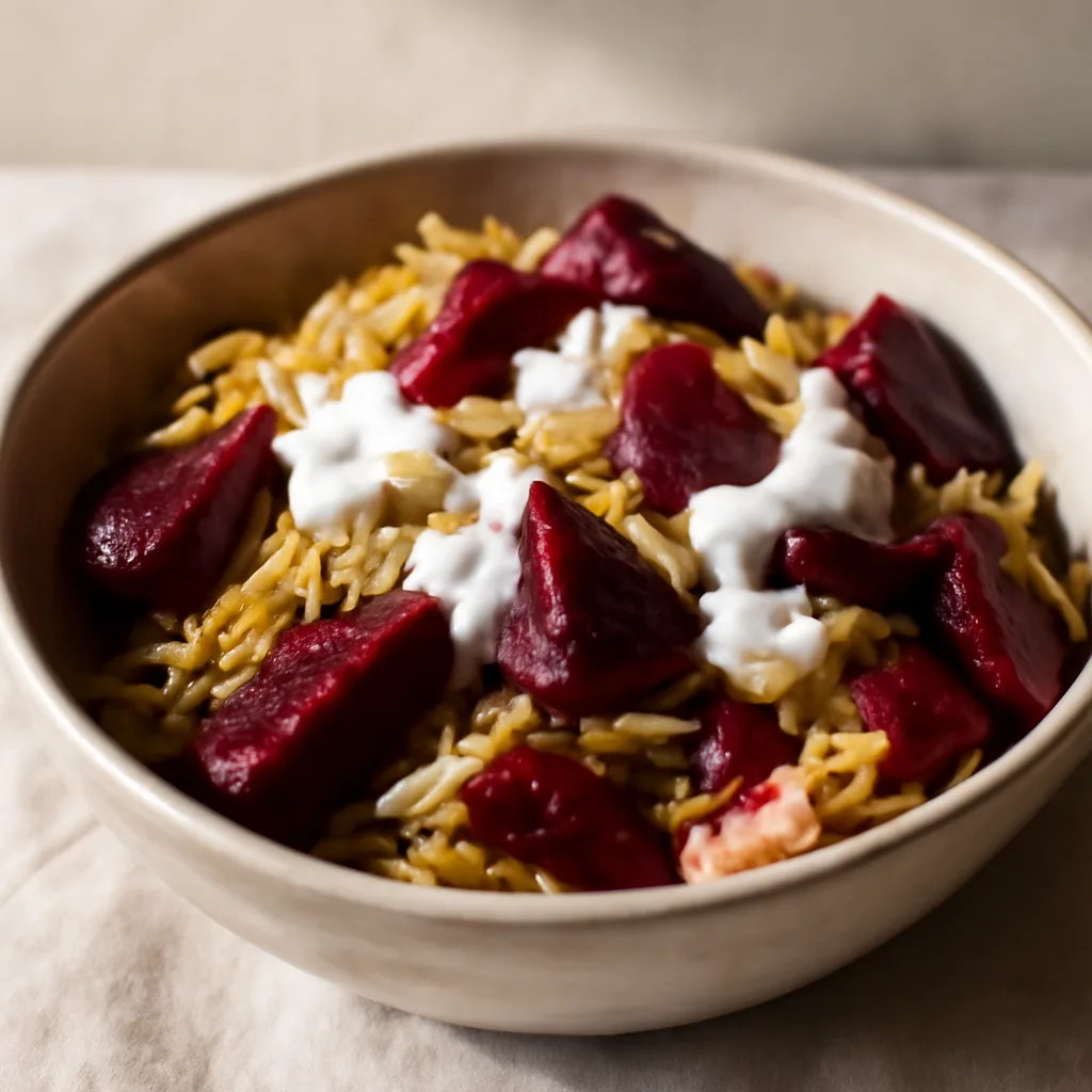 Warm Cabbage and Beet Salad with Yogurt Dressing