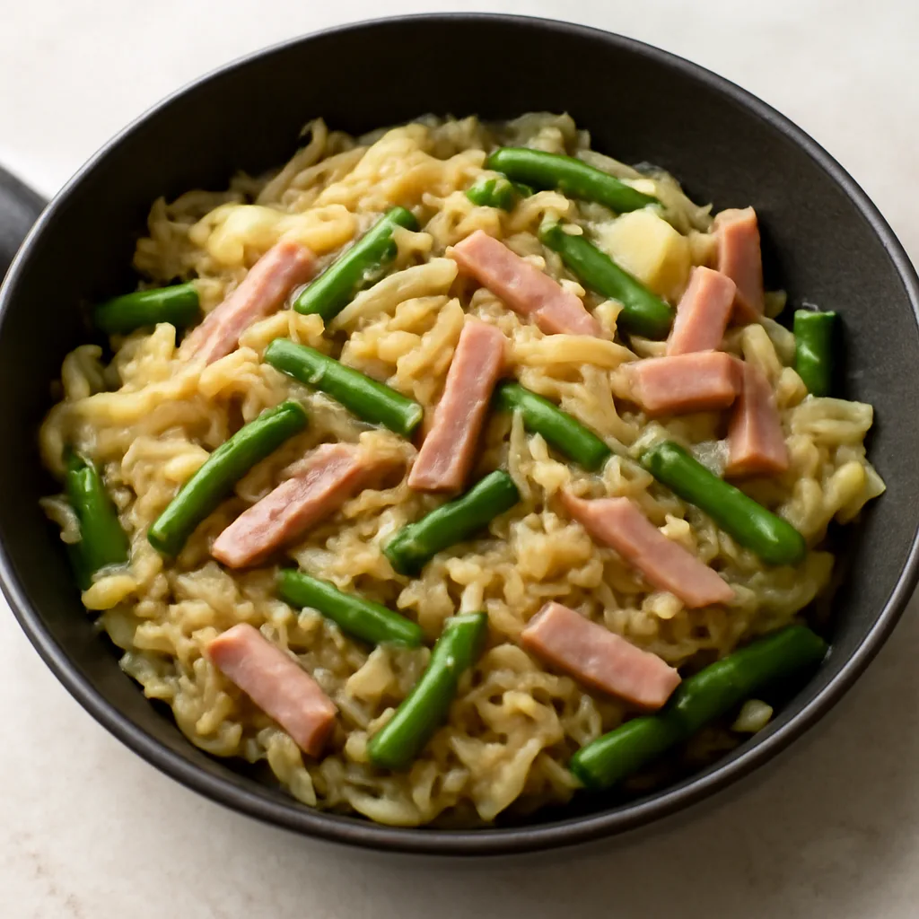 Fried Cabbage with Green Beans and Lean Ham