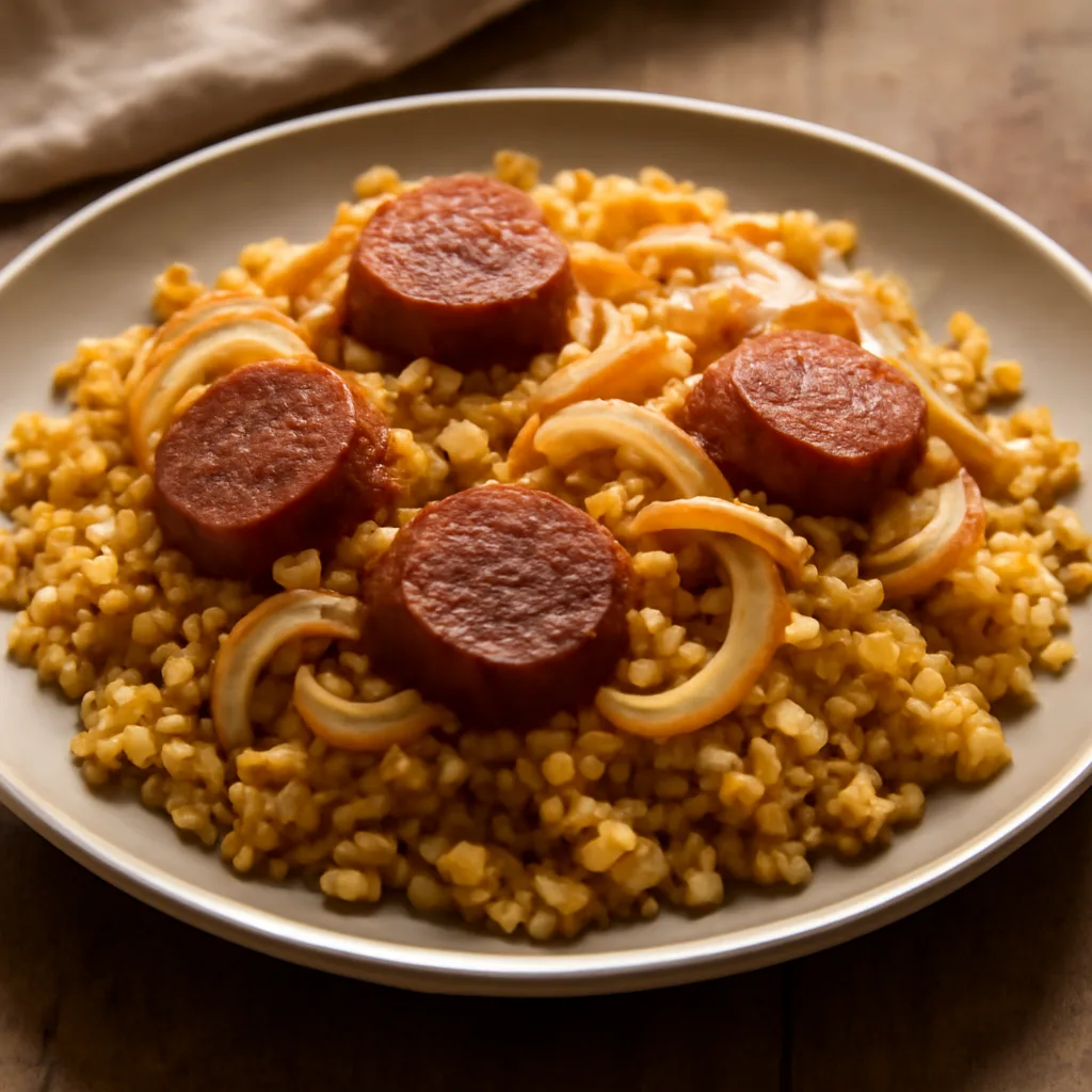 Pan-Fried Couscous with Sausages and Onion