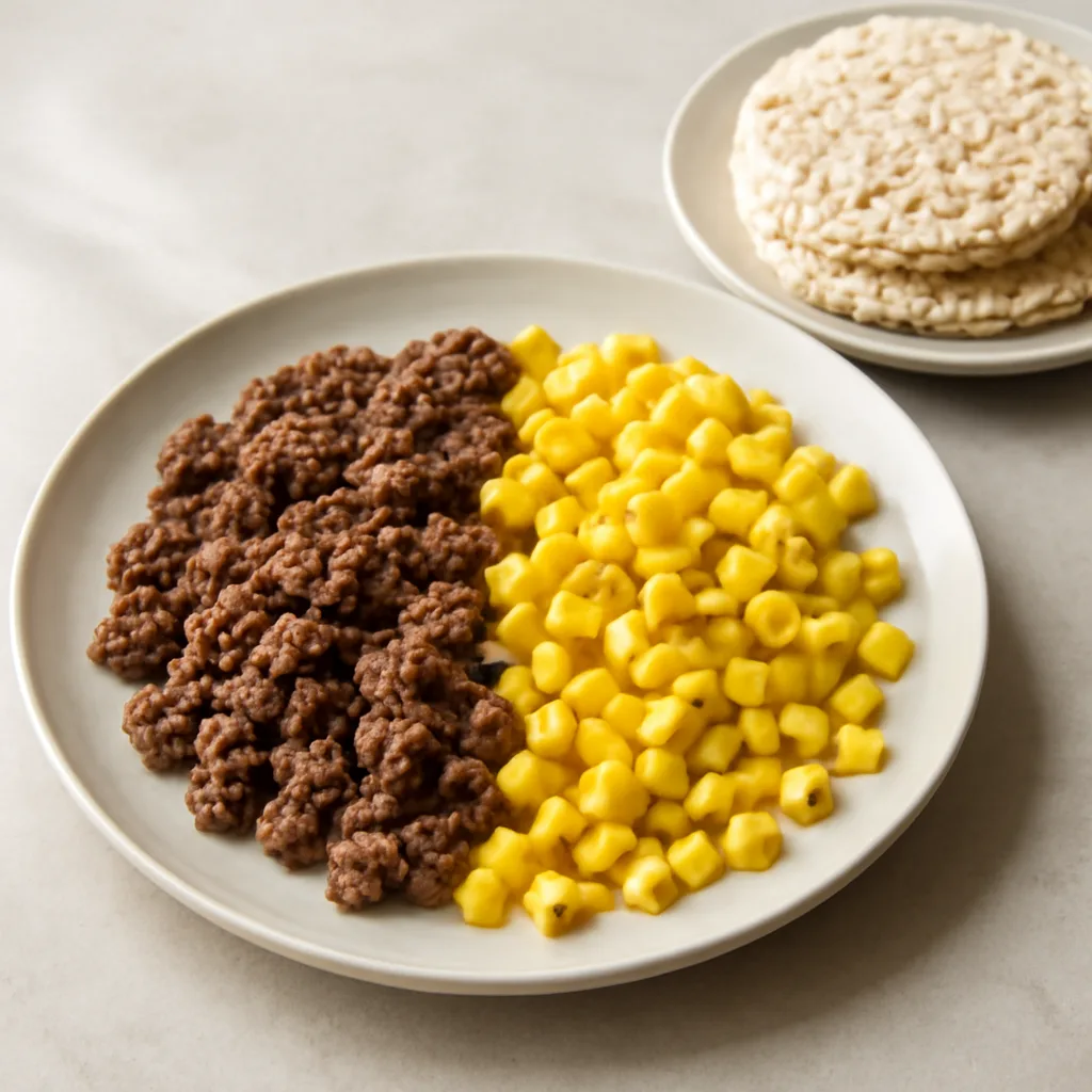 Boiled Ground Beef with Corn and Rice Cakes
