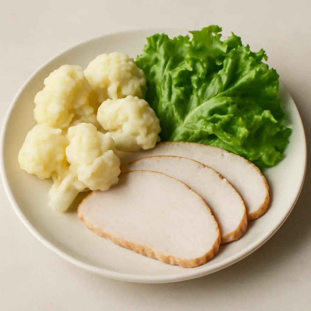 Turkey with cauliflower and leaf lettuce