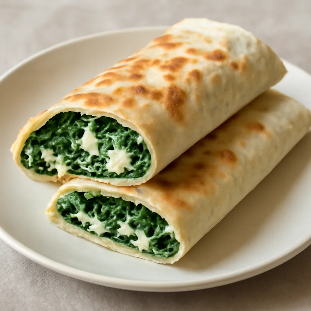 Warm Lavash Roll with Brynza and Spinach