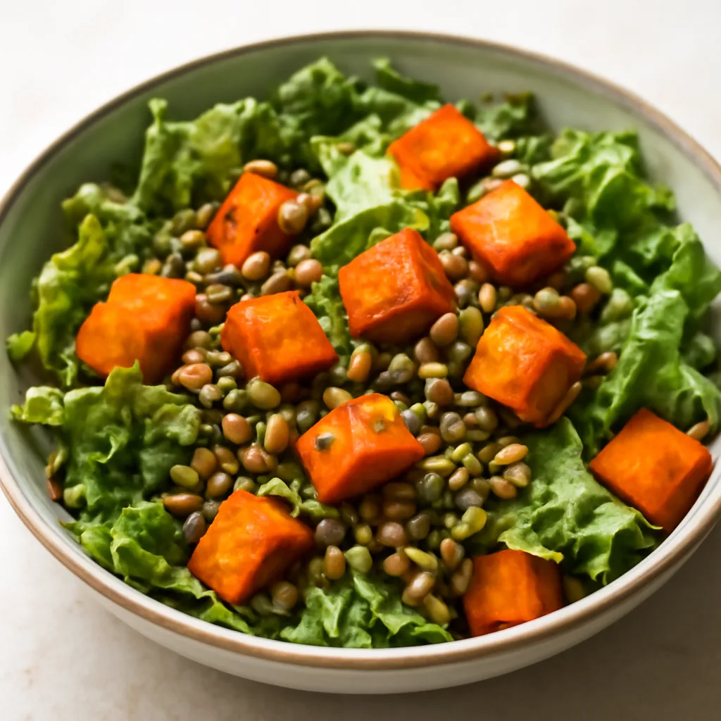 Lentil, Pumpkin and Leaf Lettuce Salad