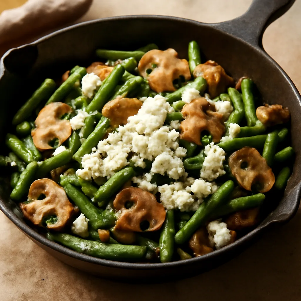 Pan-Fried Green Beans with Mushrooms and Brynza