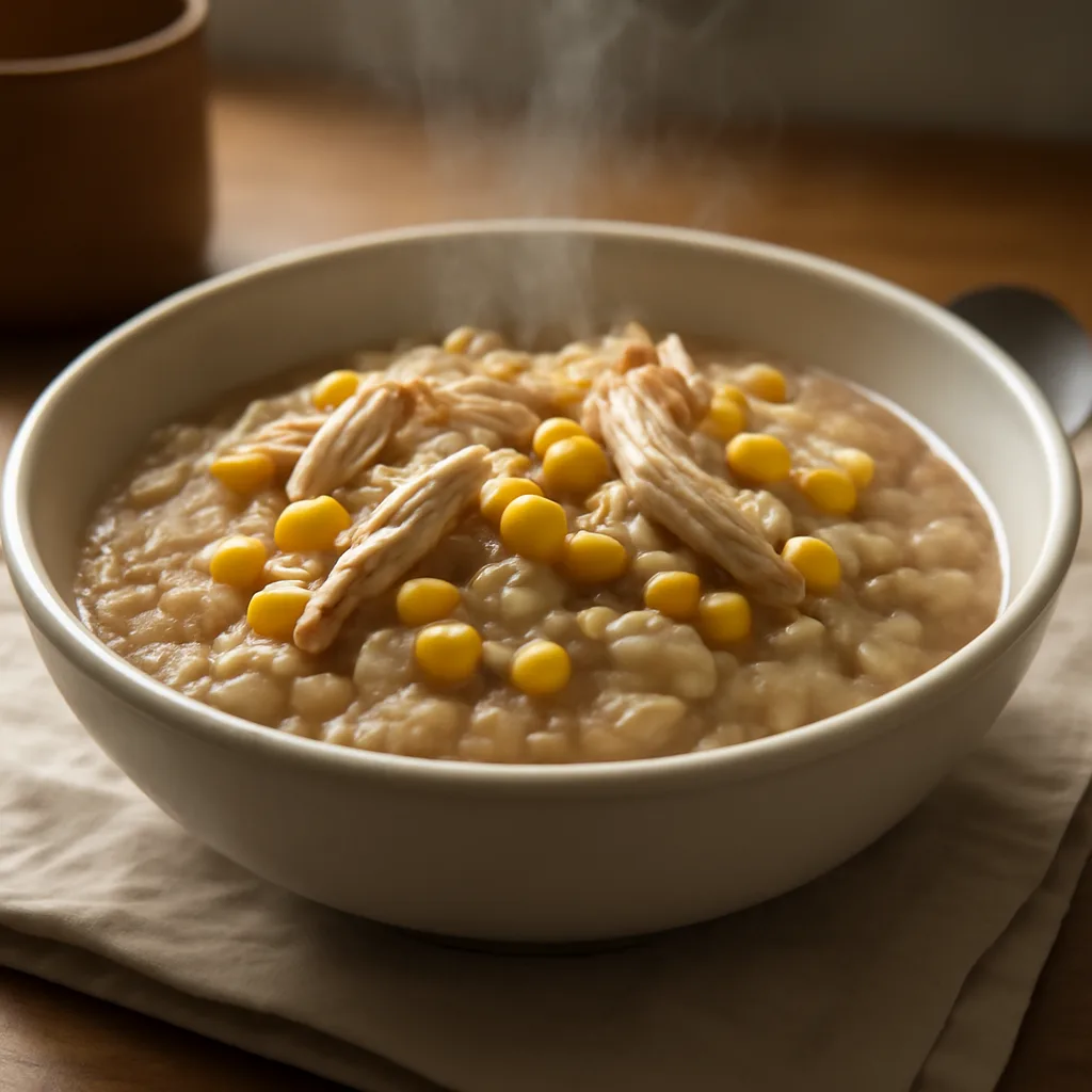 Warm oatmeal with turkey and corn