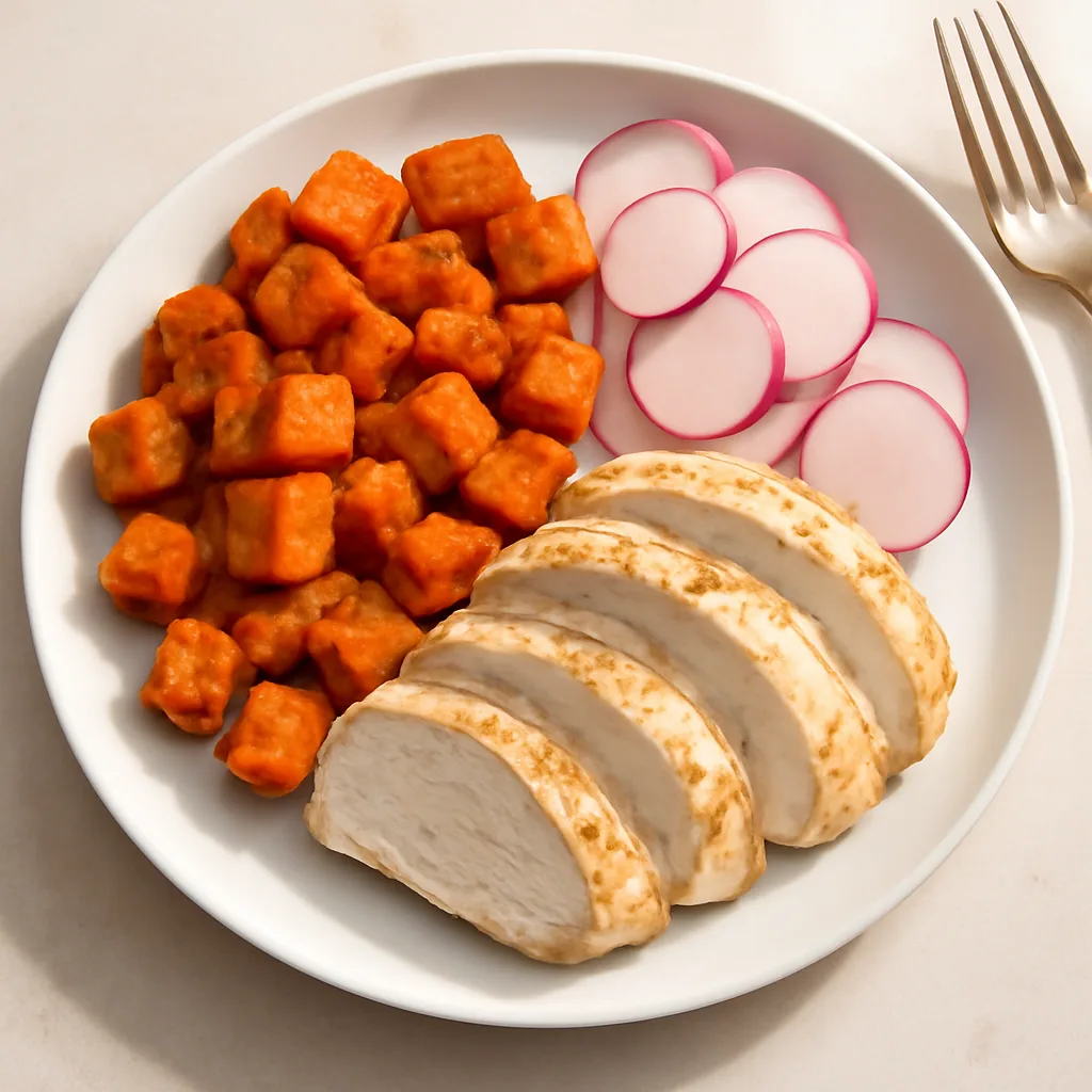 Fried Sweet Potato with Chicken and Radish