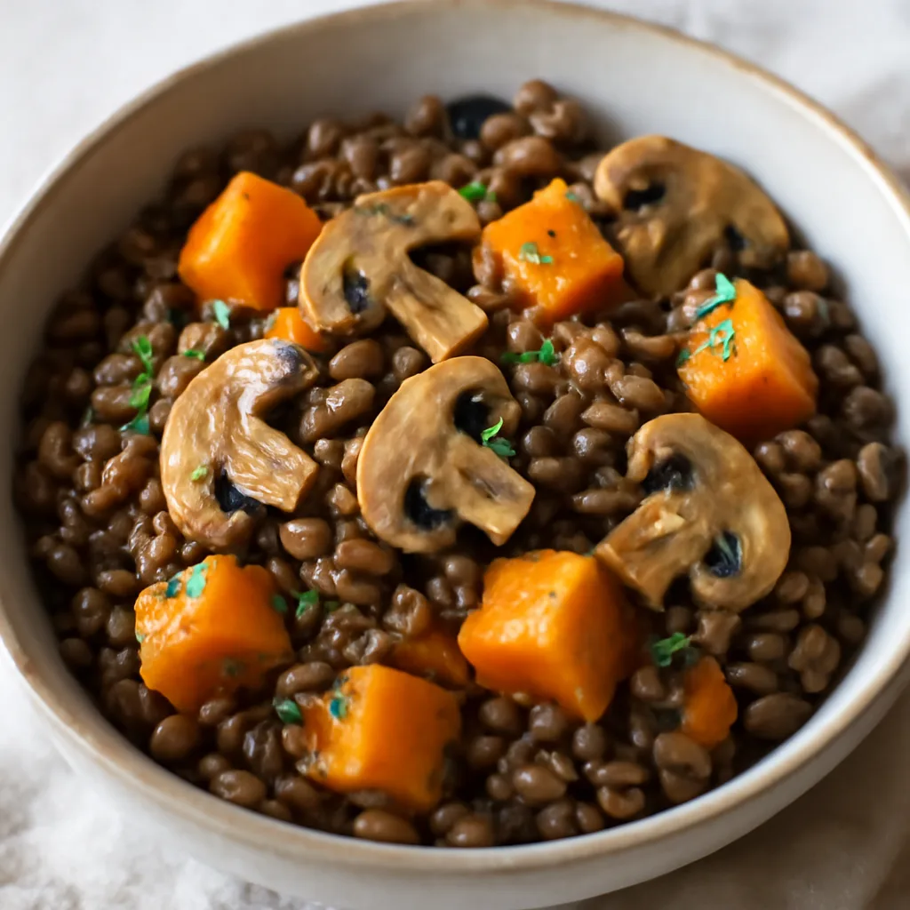 Warm Lentils with Pumpkin and Mushrooms