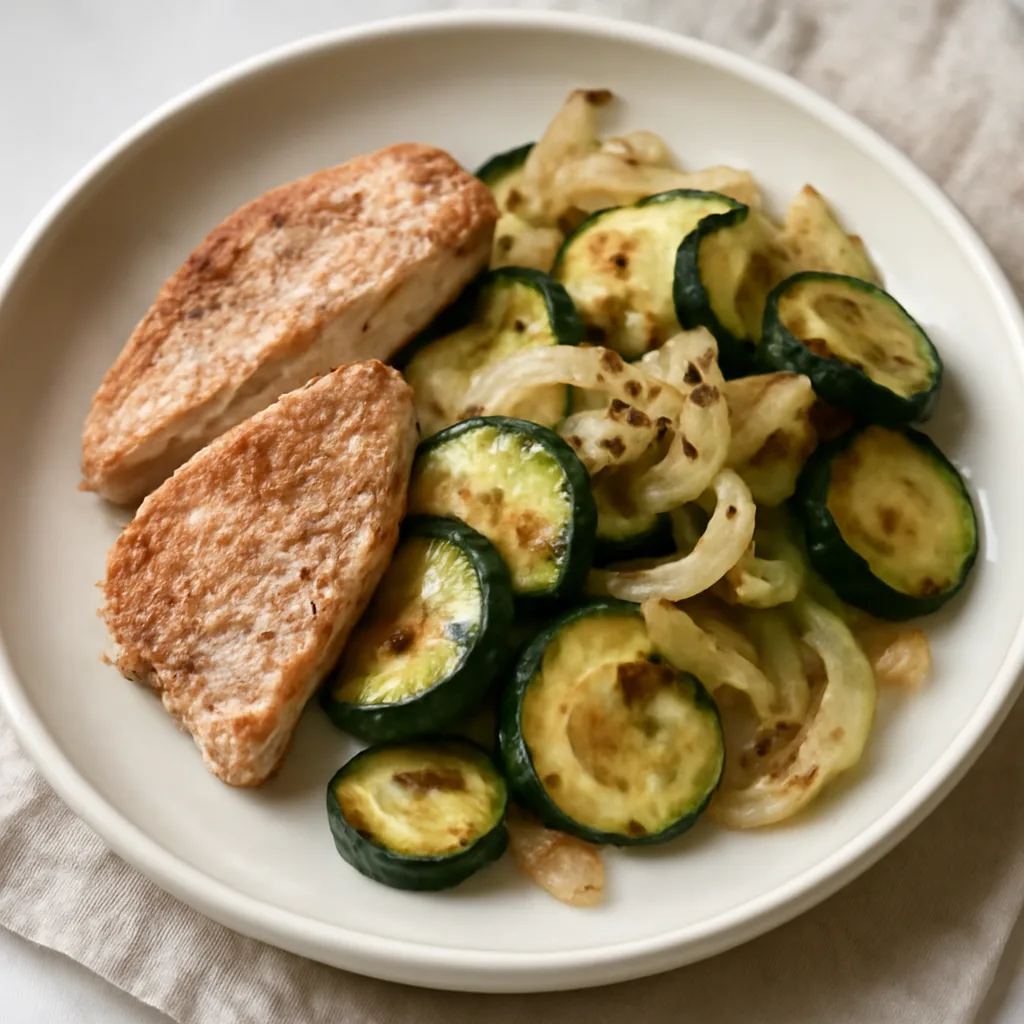 Pan-Fried Turkey with Zucchini and Onion