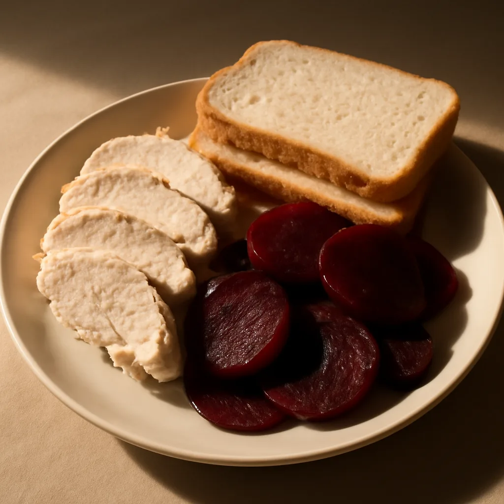 Chicken, Beetroot and White Bread Breakfast