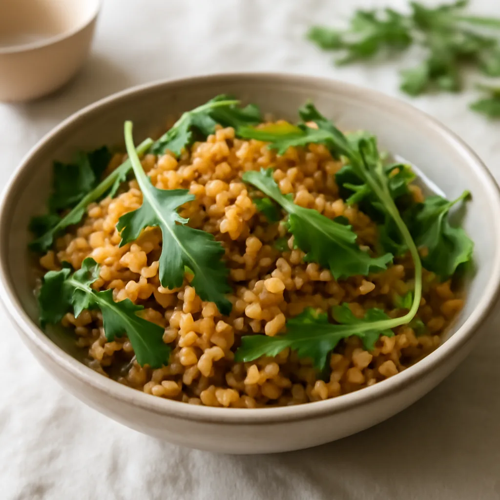 Pan-warmed Bulgur with Arugula and Milk