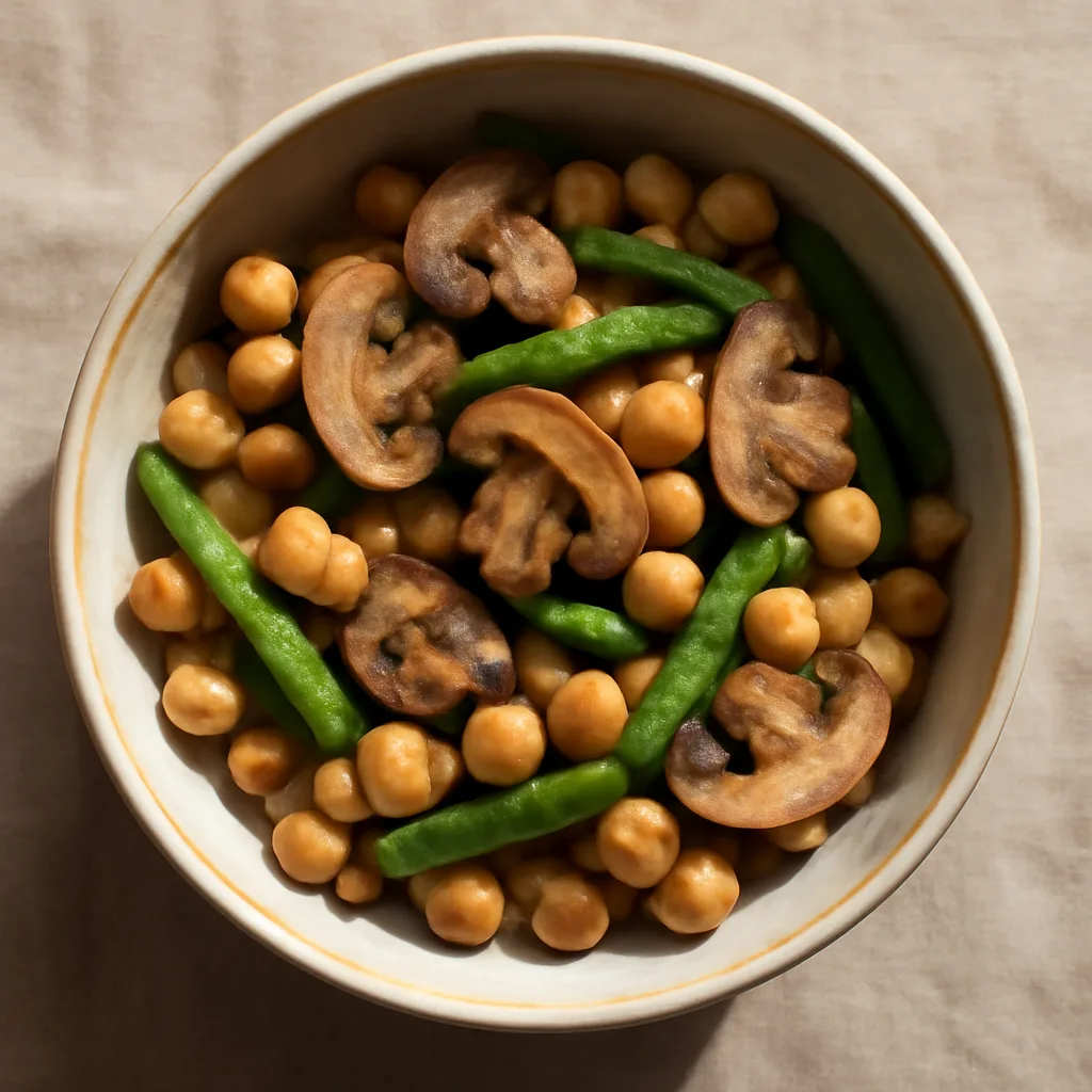 Chickpeas with Mushrooms and Green Beans
