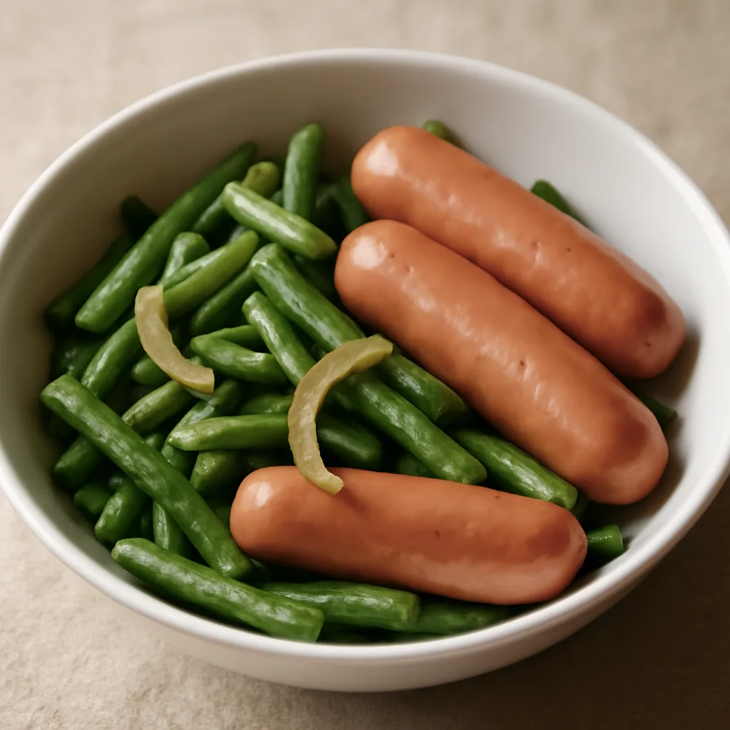 Sausages with Green Beans and Onion